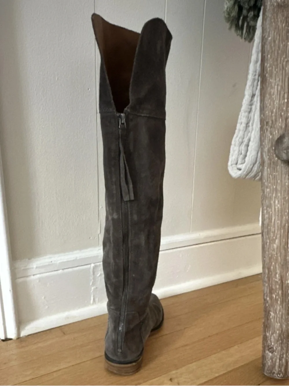 Franco Sarto Genuine Grey Suede Leather Over-the-Knee Riding Boots, Full Zip 7M
